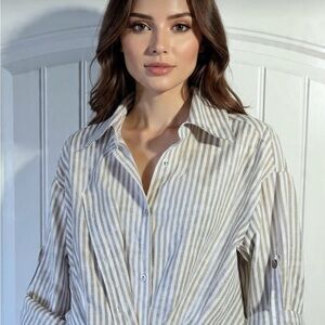 Cider Beige Striped Button-Down Shirt